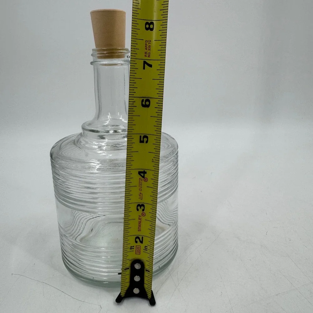 Vintage MCM Clear Glass‎ Bottle Cork Topper Decorative Decanter Apothecary Clear